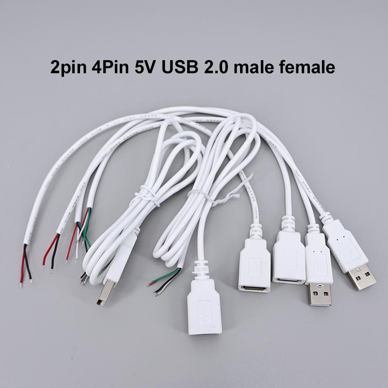 2pin 4Pin 5V USB 2.0 Power Supply Cable Female Male Jack Charging Extension Connector Wire white 0.3m 1m