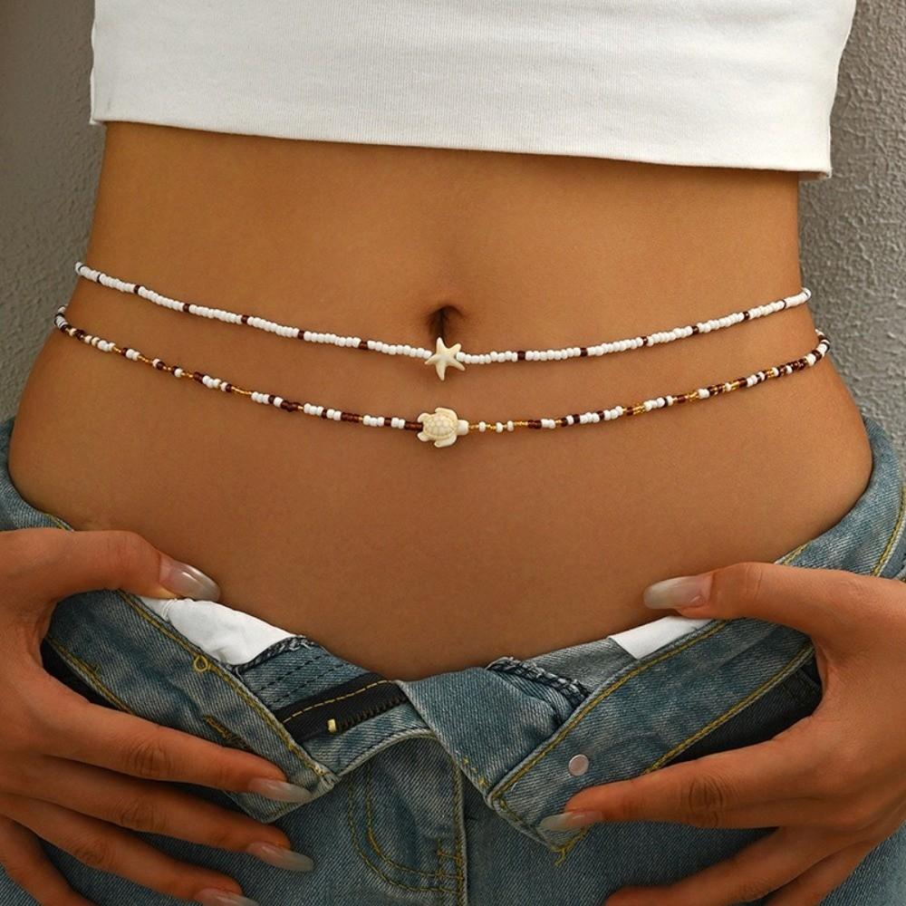 2 Stück/Set Seestern Bikini Bauchkette Körperschmuck Körperkette Schmuck Perlen Taillenkette Strand