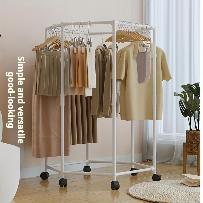Hexagonal Rotatable Clothing Rack with Wheels – Sturdy 16mm Metal Tube, Freestanding Vertical Garment Hanger,  Black/White