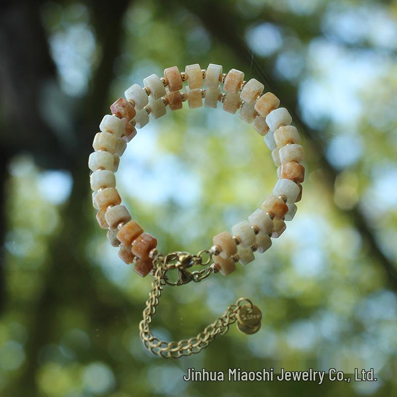 Bohemian Yellow Agate Bead Bracelet with Lobster Clasp – European & American Ethnic Style for Women