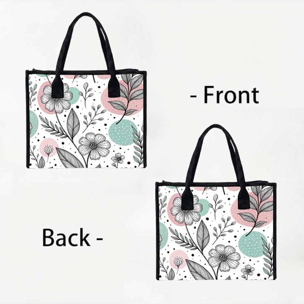 Aesthetic Floral Print Tote Bag Fashion Daily Use Casual Shoulder Bag for Women Lightweight Reusable Shopping Handbag