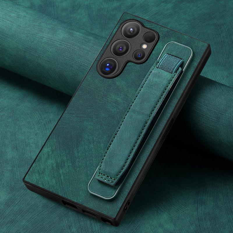 Wristband Holder Leather Phone Case For Samsung S24 S23 S22 Ultra A34 iPhone 16 15 Pro Max 14 13 12 11 Xiaomi 13T Redmi Note 12 Shockproof Slim Cover