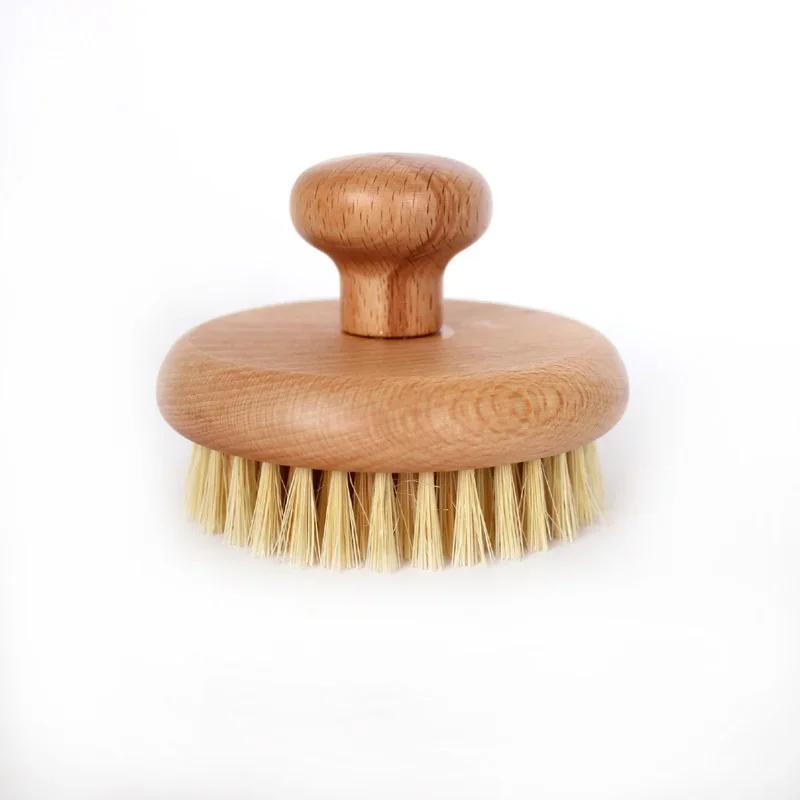 Sisal Kıllar Yuvarlak Banyo Duş Vücut Peeling Fırçası Doğal Kayın Ağacı Saplı Ölü Deri Temizleyici Sırt Fırçası Masaj Aleti