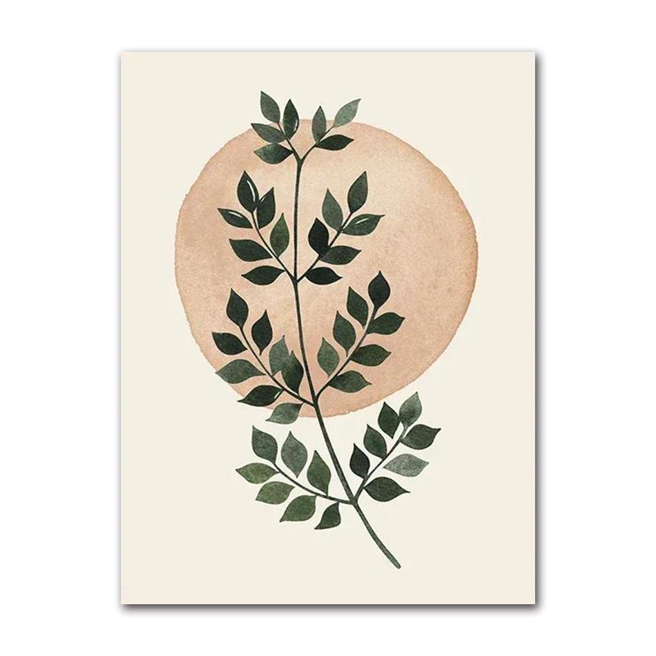 Boho Abstract Leaf & Landscape Canvas Wall Art, Oil Painting Poster for Bedroom Living Room Home Interior Decor