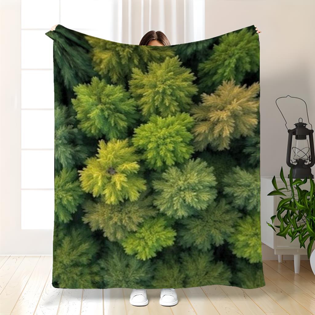 Pine Forest Blanket Green Trees Design Soft Plush Throw Cozy Bedding Nature Theme Decor For Men Women Room Aesthetic Gifts