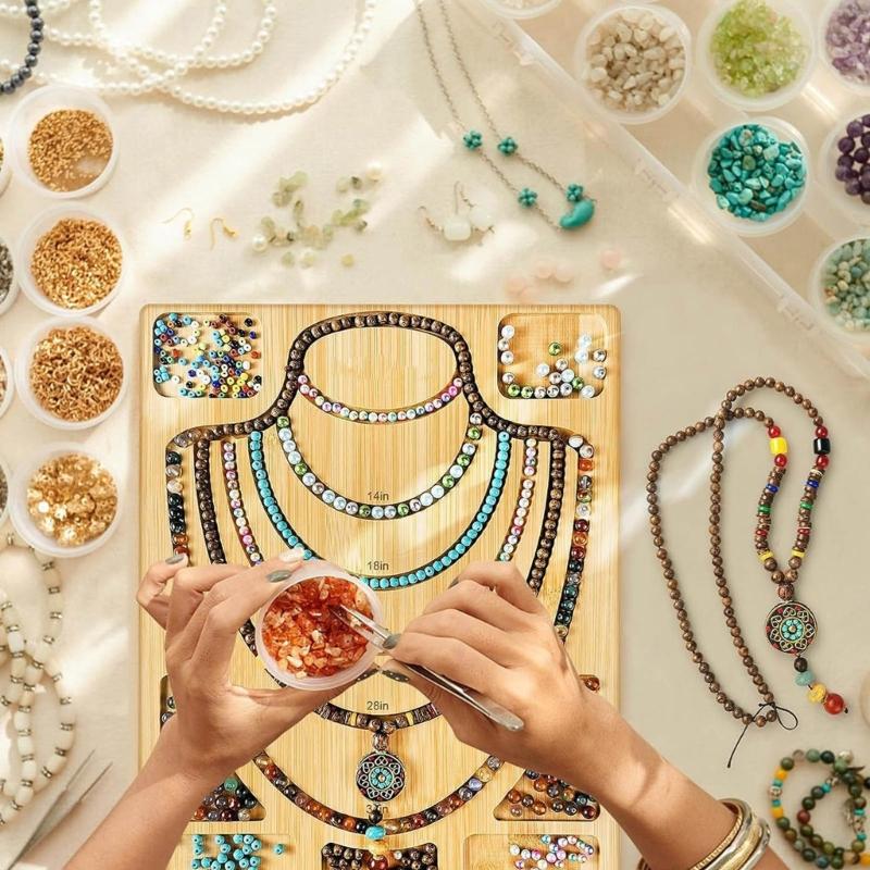 לוח עיצוב מחרוזים מעץ כלי יצירת תכשיטים מגש עיצוב לחרוזים לתכשיטים לצמידים שרשראות יצירת תכשיטים