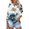 Women's Fashion Casual Lapel 3/4 Sleeve Print Shirt Women's Button Up Tops
