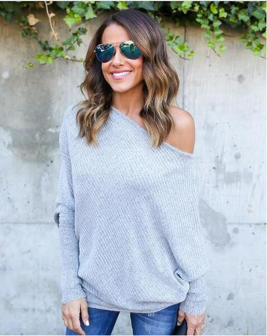 European & American Fall/Winter Sexy Off-Shoulder Batwing Sleeve Knitted Sweater for Women