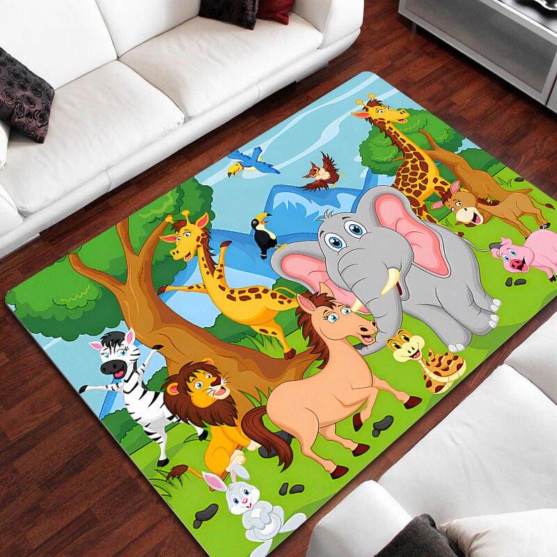 Cartoon Jungle Animal Print Carpet Children Play Carpet Living Room Bedroom Non-slip Carpet Area Rug for Living Room Bedroom