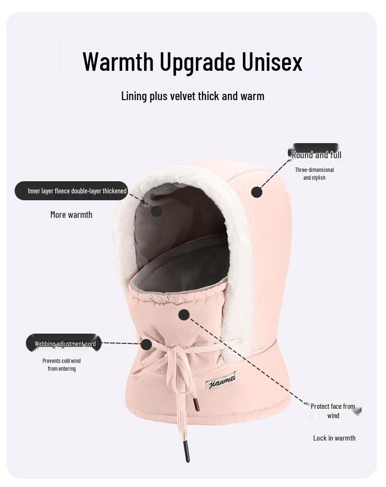 Lei Feng Winter Hat with Fleece Lining, Integrated Scarf, Beanie, Windproof and Coldproof Face Mask for Autumn and Winter Cycling