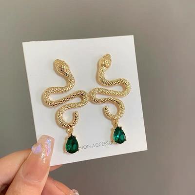 Orecchini Pendenti Argentati Esagerati Retrò Francesi a Forma di Serpente: Stile di Strada alla Moda con Fascino Antico