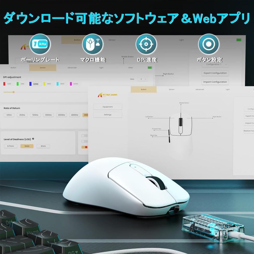 ATTACK SHARK V5 Gaming DPI 42000 8000Hz Wireless Report Lightweight Design for Large Durable AI Automatic and Fast Low Great Value for Intermediate