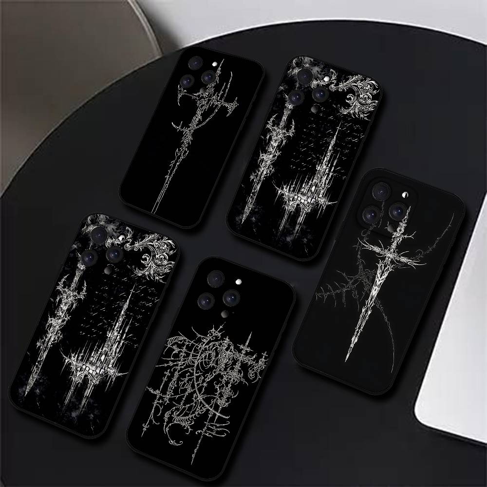 Cyber Sigil Cross Phone Case For IPhone 17,16,15,14,13,12,11 Plus,Pro,Max,XR,XS,X,7,8 Plus,Mini Black Silicone Soft