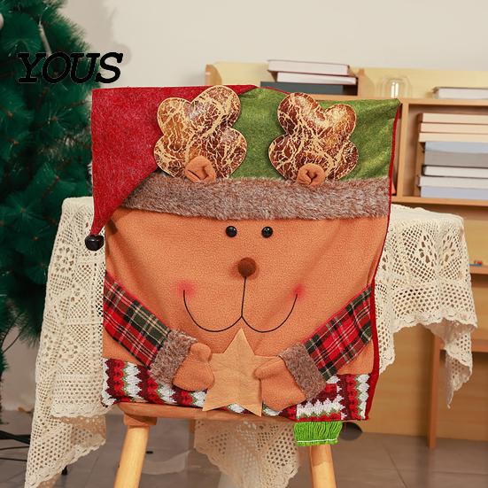 Festive Table Decor for Christmas Dining Chair Cover, Washable Seat Protector, Santa Snowman Covers Deer Slipcover Home Holiday Party Decorations