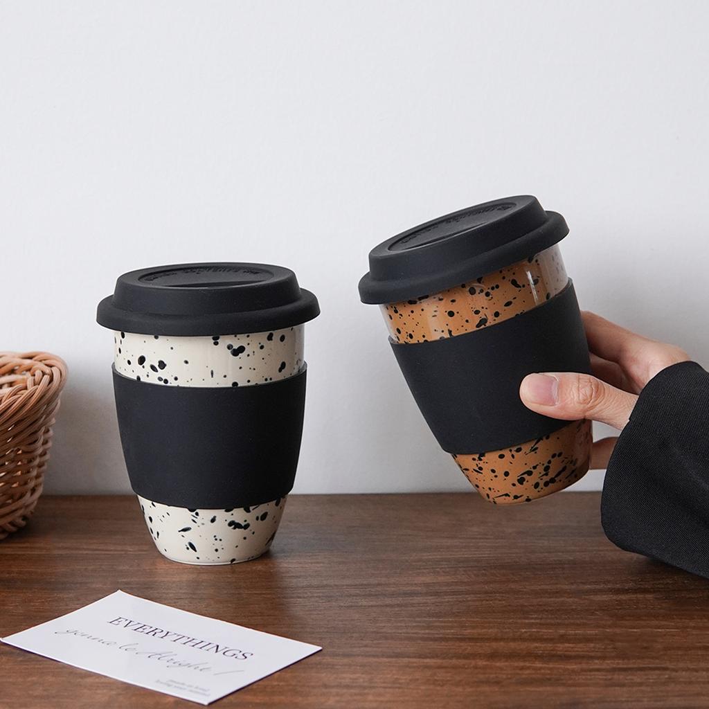 1Pc Ink-Splattered Ceramic Coffee Cup with Lid, Nordic Style Minimalist Cupware, Beautifully Designed, Suitable for Home Decor Tableware