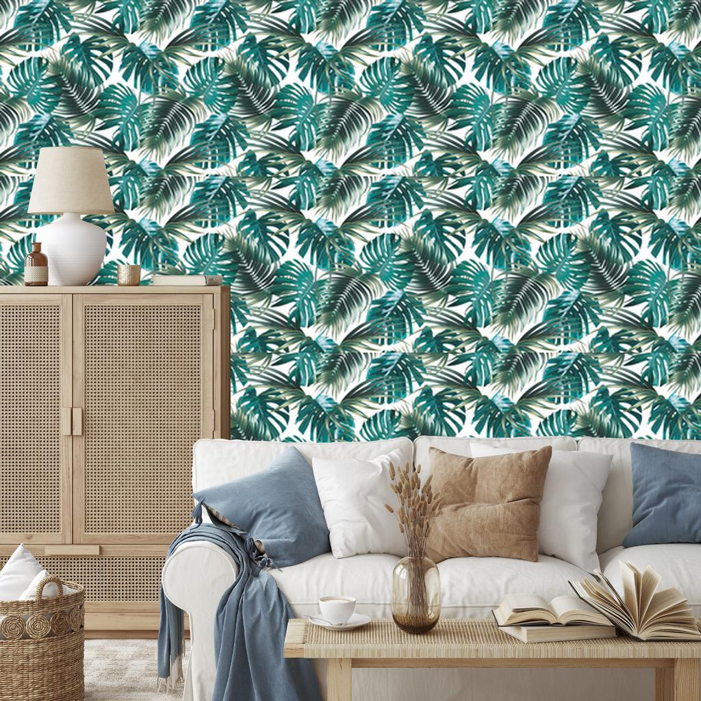 Palm and Monstera Leaves Wallpaper for Living Room and Bedroom 50x1000