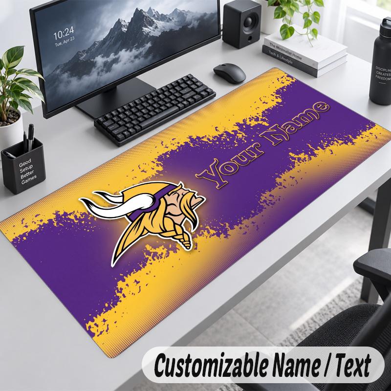 Minnesota Vikings Personalized Large Mouse Pad Custom Name Text Extended Desk Mat Gaming Mousepad