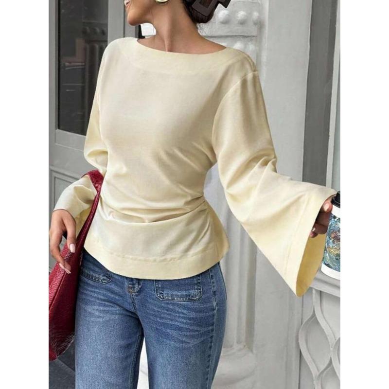 TIFICY Women's Fashion Casual Spring Autumn Solid Color Print Long Sleeve One shoulder Blouses & Shirts