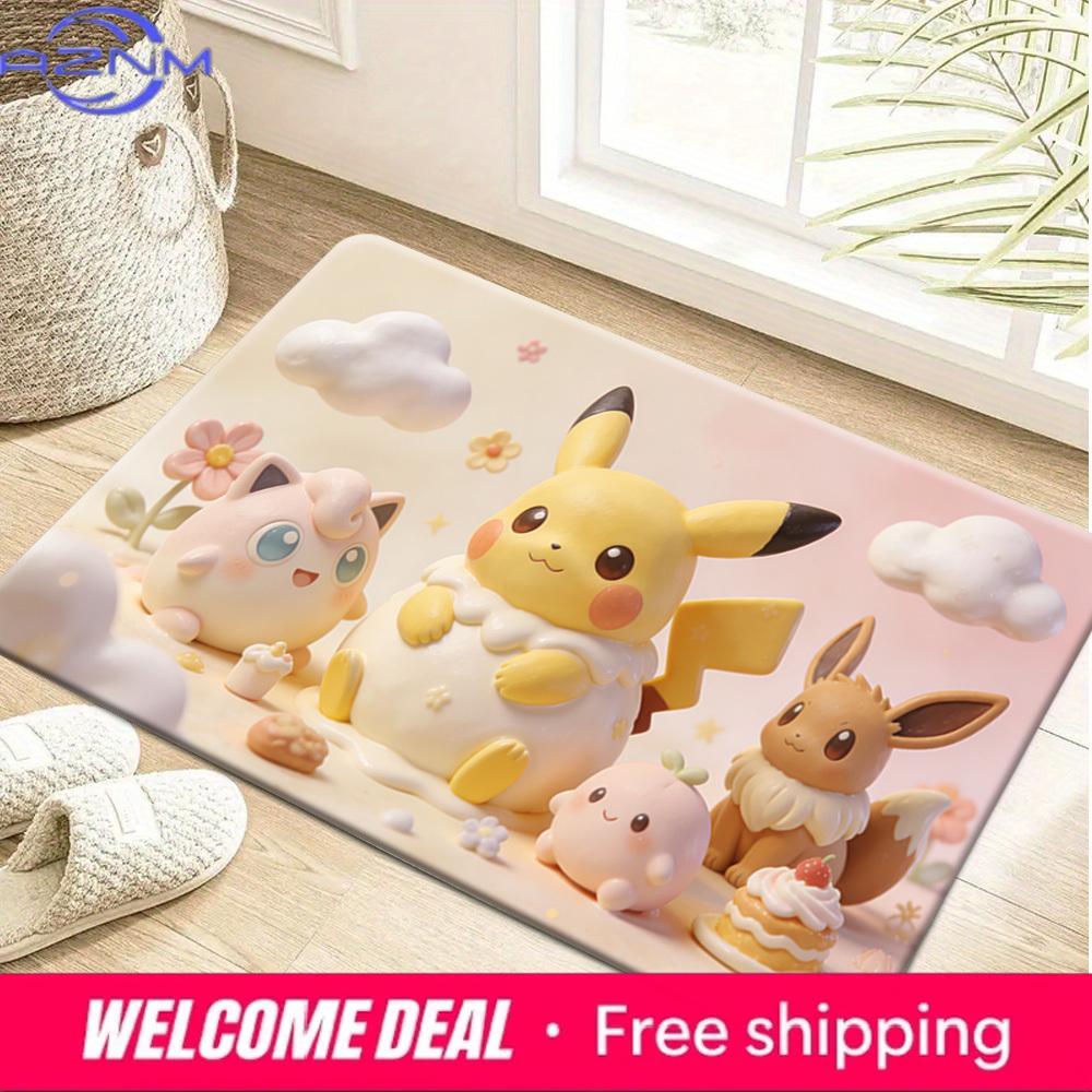 Pokemon Pikachu Jigglypuff Eevee Print Doormat Non-Slip Absorbent Floor Mat for Indoor Entrance 40x60cm