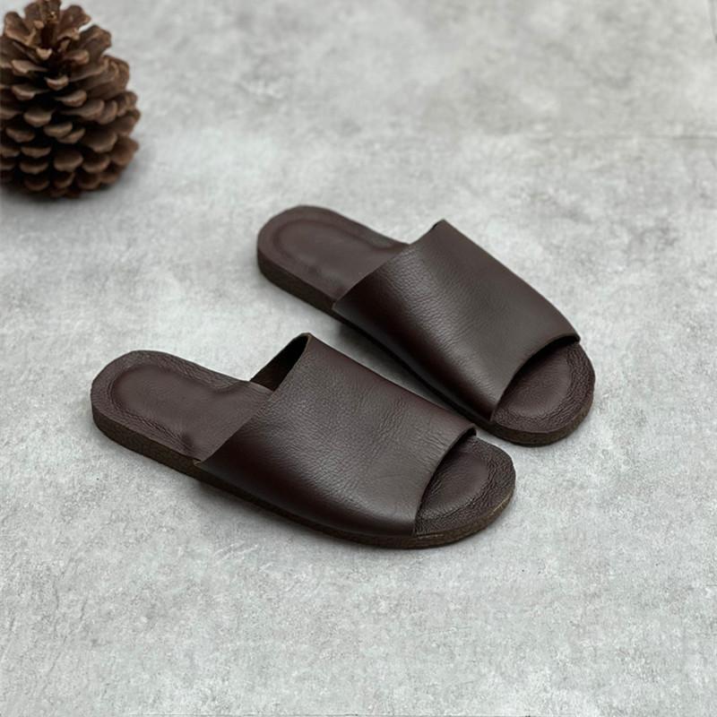 Fashion Cowhide Women Slippers Flat Women Shoes Summer Breathable Fish Mouth Open Toe Inner Outer Leather