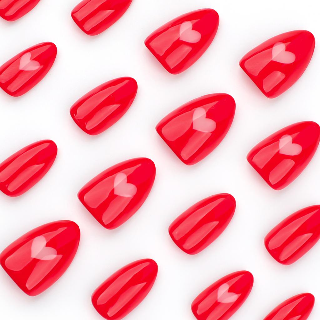 24pcs Simple Red Valentine's Day Wearable Nails Short Nail Art Hot Press On Nails Fake Nails