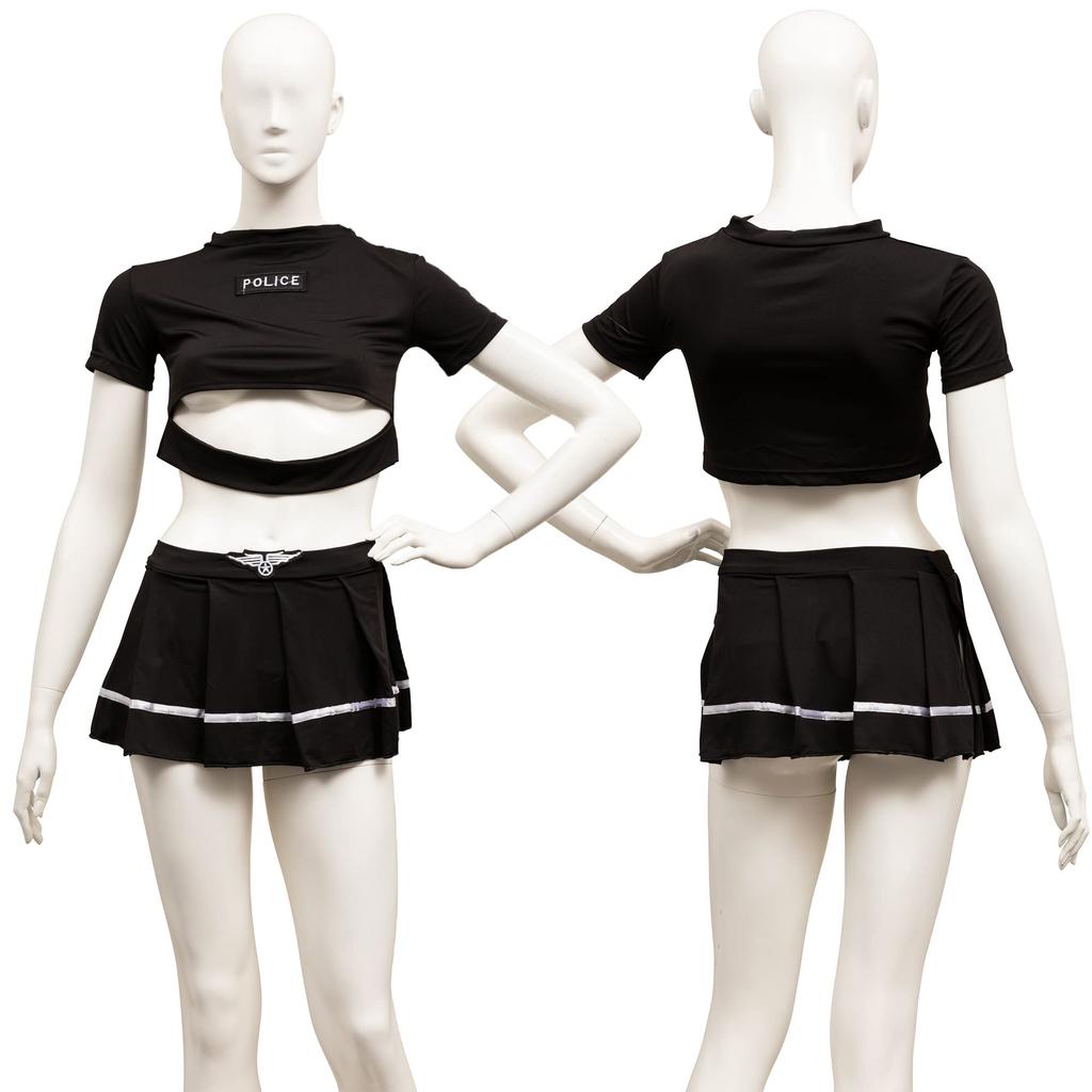 Clearstone SecretRose Cosplay Halloween Slit Police Costume for Women, Black