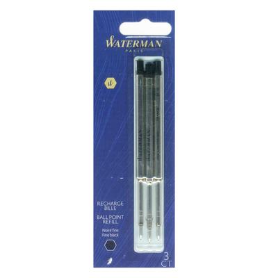 Waterman Ballpoint Pen Set of Fine Official 2167476 Refills, 3, Point, Black, Oil-Based, Packaged, Import,