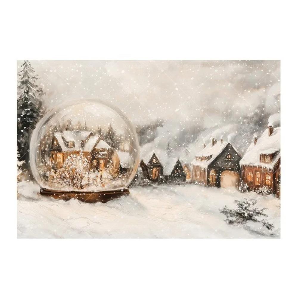 Peinture sur toile Forêt enneigée d'hiver nordique Locomotive à vapeur vintage Élan Renard roux Cabane Paysage Affiche d'art Décor de salon