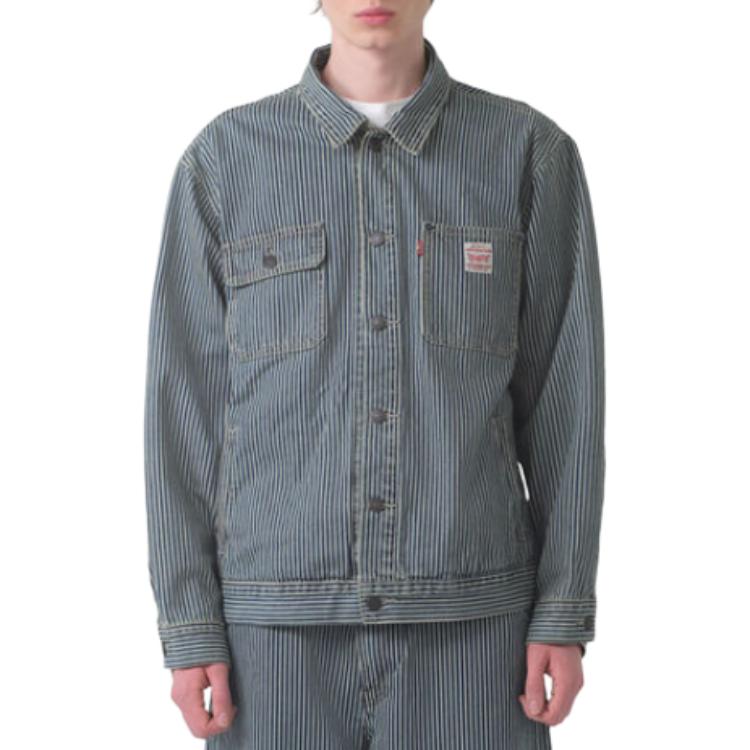 Levis SS25 Gestreiftes Muster Knopfverschluss Jacke Herrenjacken Hellblau A4820-0016