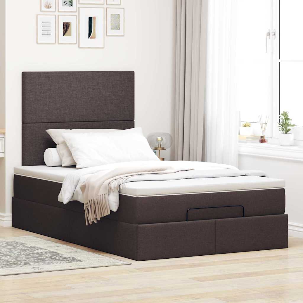Enjoy a restful night s sleep with this ottoman bed with mattress and LED lighting in dark brown measuring 120 x 190 cm