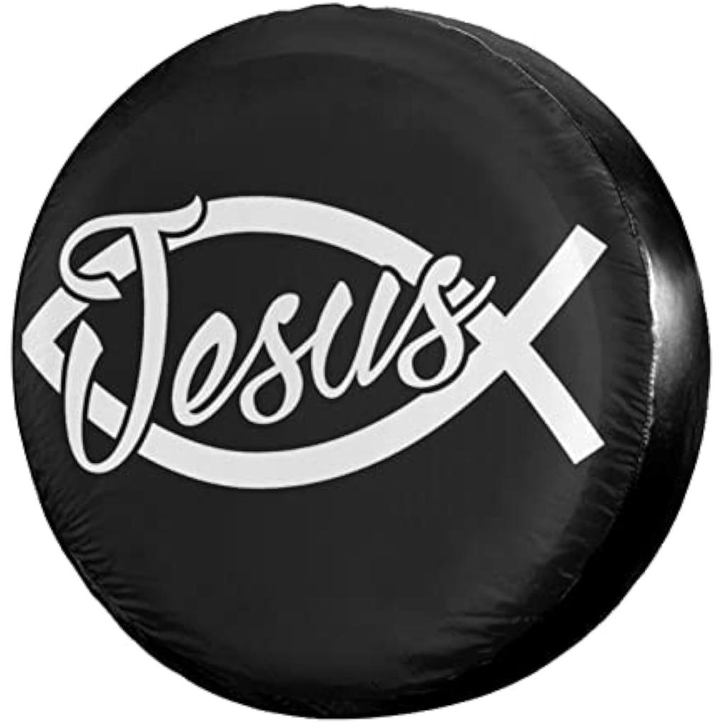 Jesus Fish Spare Tire Cover Christian Polyester Protector for RV Trailer SUV