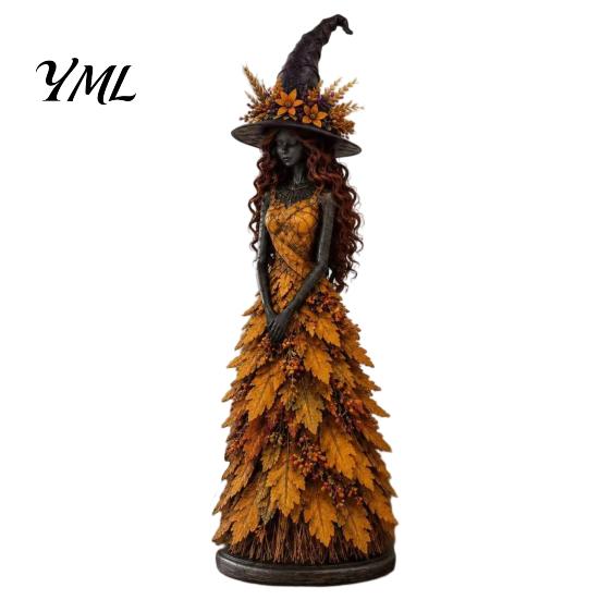 Seasonal Witch Themed Gifts Autumn Figurine, Halloween Statue, Fall Tabletop Decor, Shelf Decoration Festive Centerpieces for Mantel Fireplace Tiered