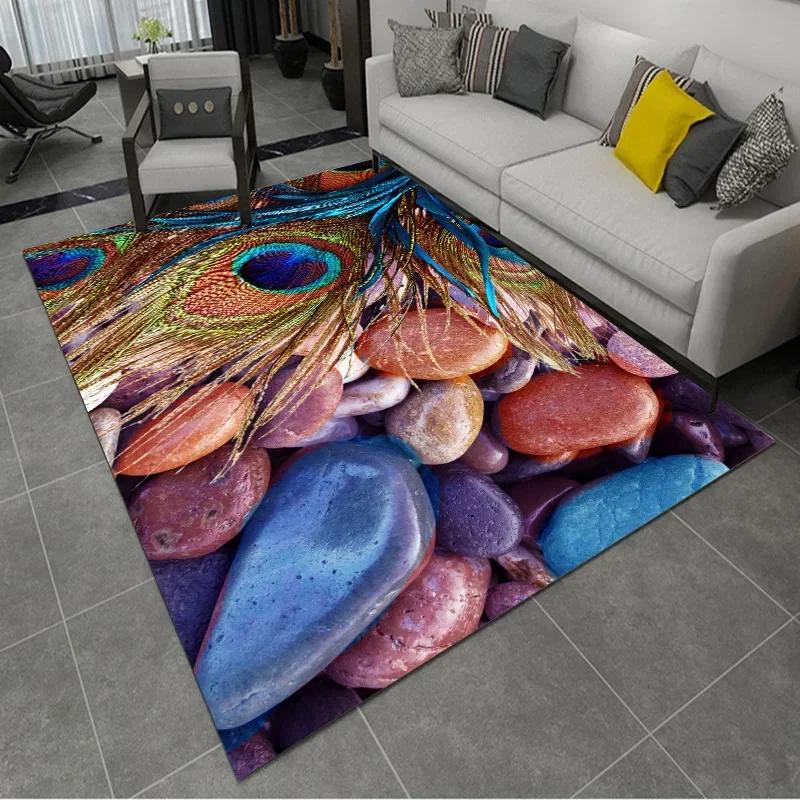Feather Print Crystal Velvet Home Carpets for Living Room Decor Quality Wrapping Edge Rugs for Bedroom Dirt Tolerance Floor Mat