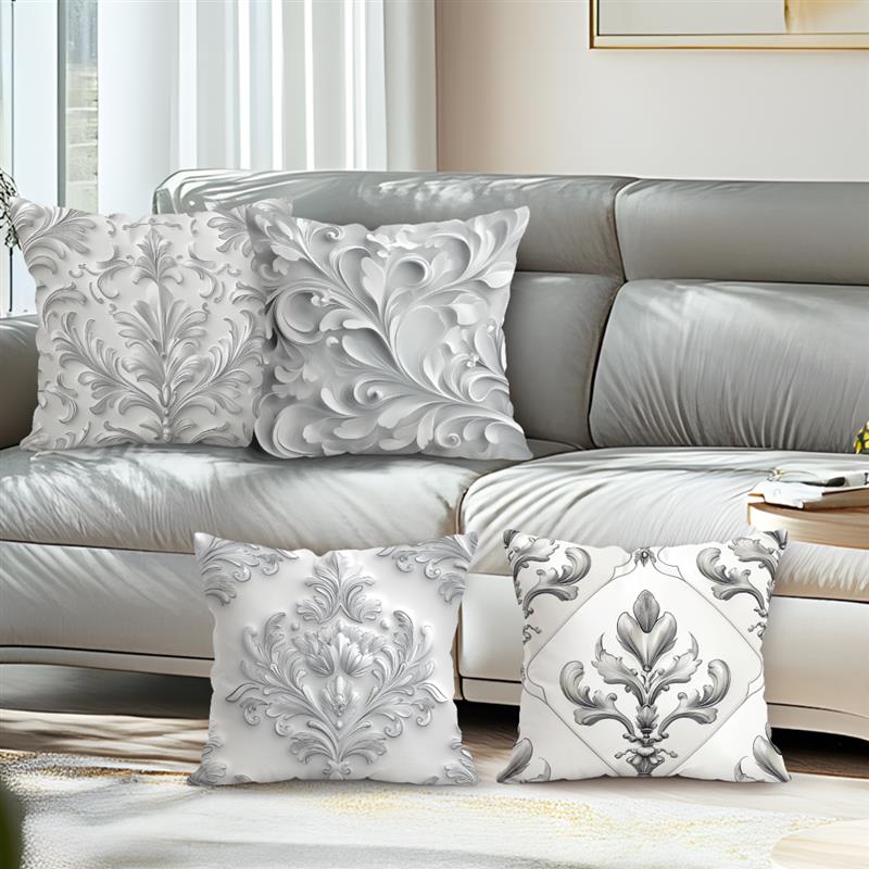 Home Decor Ornate Gray Floral Pattern Pillow Covers Pattern Cushion Cover Suitable for Sofa Bedroom Car Pillow Cover