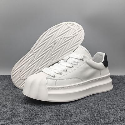 Sneakers Casual Men Genuine Leather White Shoes Fashion Cow Leather Upper Height Increased Flat Platform Shell Toe Board Shoes