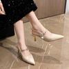 Elegant Chinese Style High Heels Womens Shoes 2025 New Versatile Fashionable Sexy Fine Tipped Pointed Sandals Trendy Women's