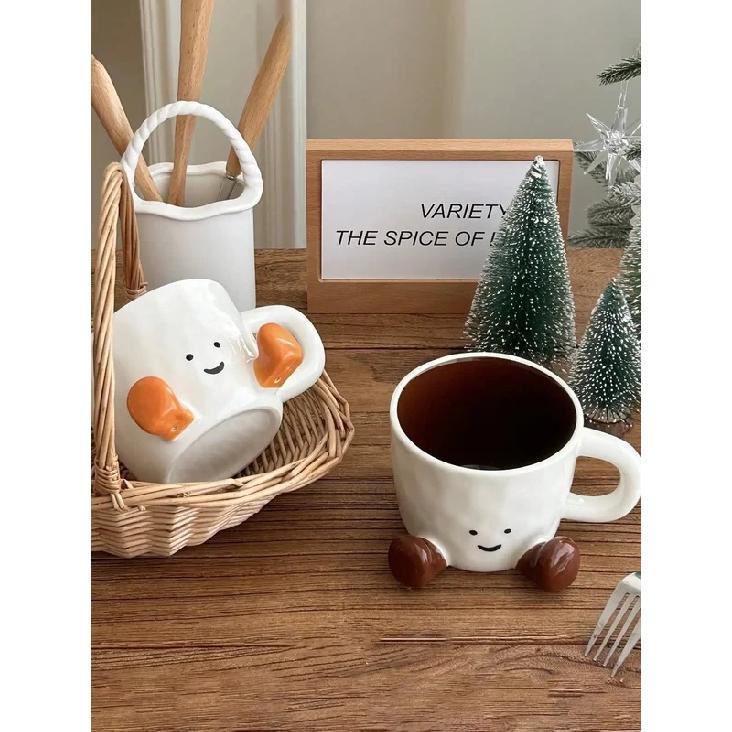 Tazza da Caffè Faccina Felice Con Manico Tazza da Caffè in Ceramica Faccina Affascinante Con Piedini Carini Tazze per Acqua Regali di Compleanno Arredamento per Ufficio e Casa