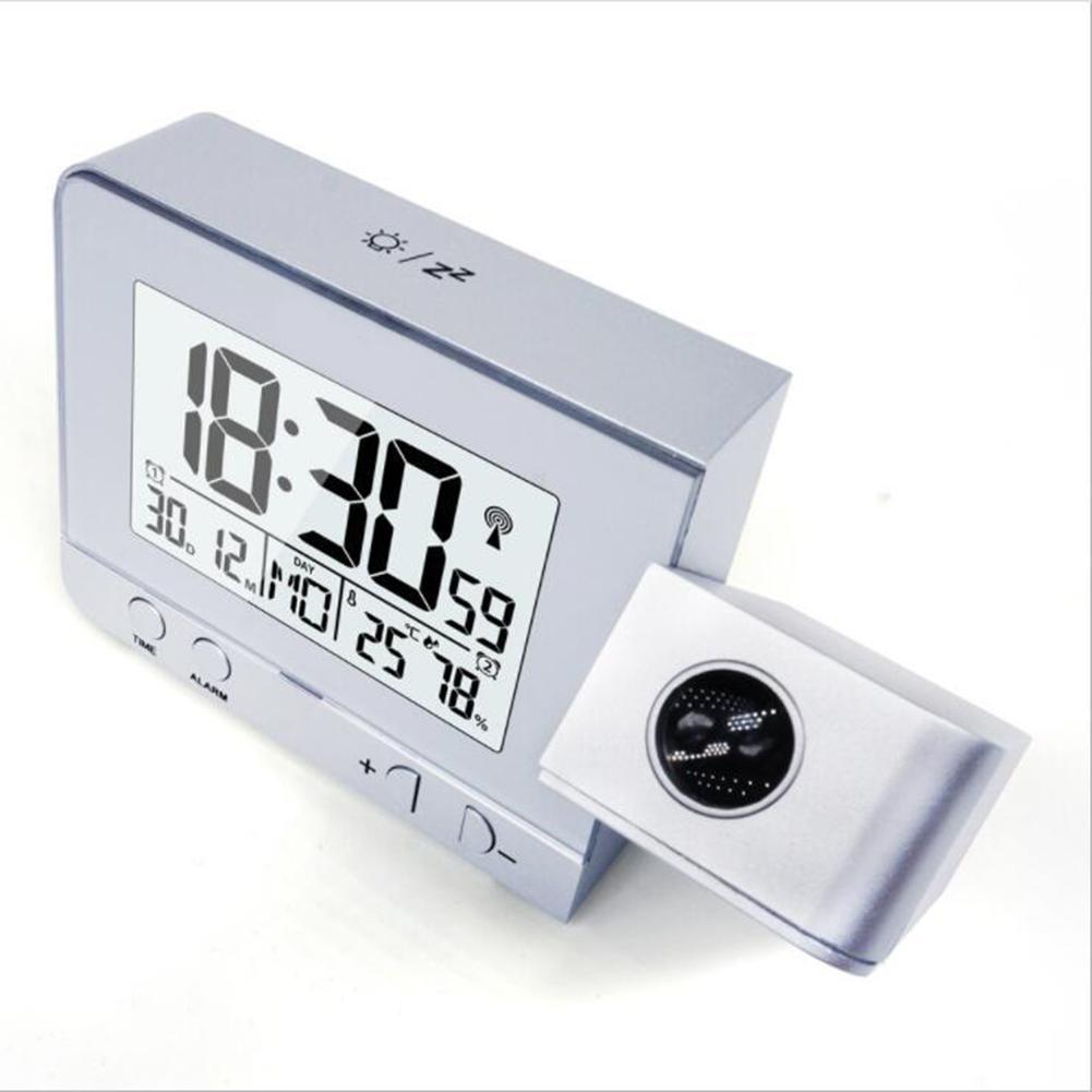 Projection Alarm Clock Digital Clock LED Display Temperature Humidity Monitor 180° Rotatable Projector 5mins Snooze for Bedroom