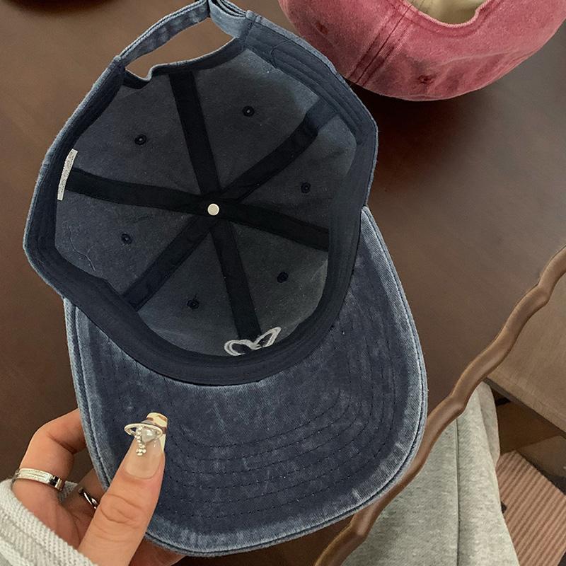 Heart Love Baseball Hats Women Wide Brim Washed Cotton Sun Hat Korean Retro Casual Aged Visor Cap Spring Summer Sunshade Visors