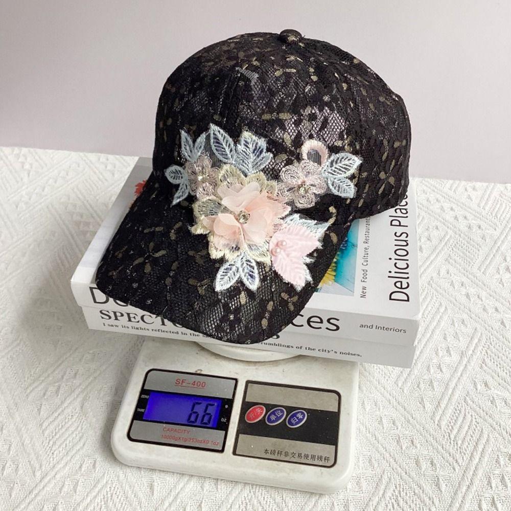 Mesh Breathable Duck Tongue Hat Embroidered Flowers Rebound Cap Sunshade Hat For Women Girls