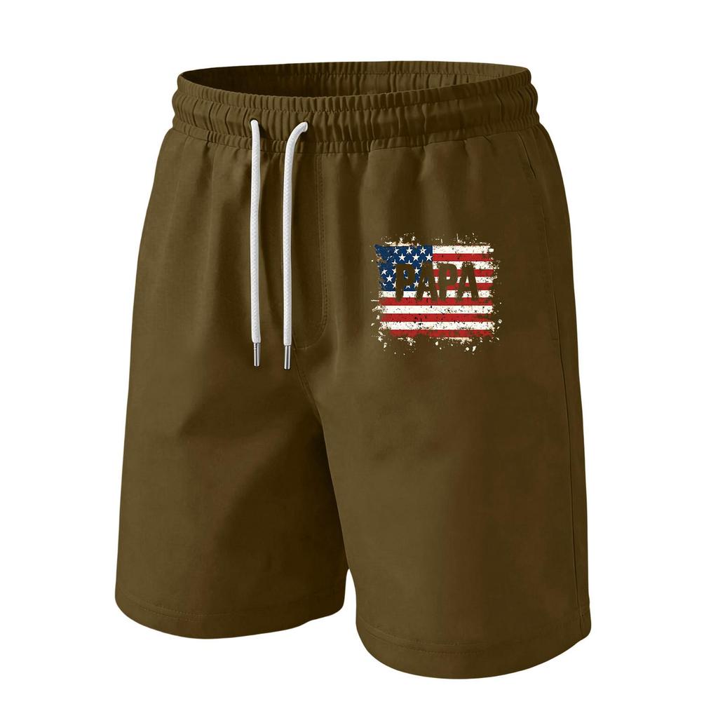 Men Drawstring Waist Casual Shorts with Flag Print Relaxed Fit Lightweight Soft Fabric Elastic Waistband for Daily Wear
