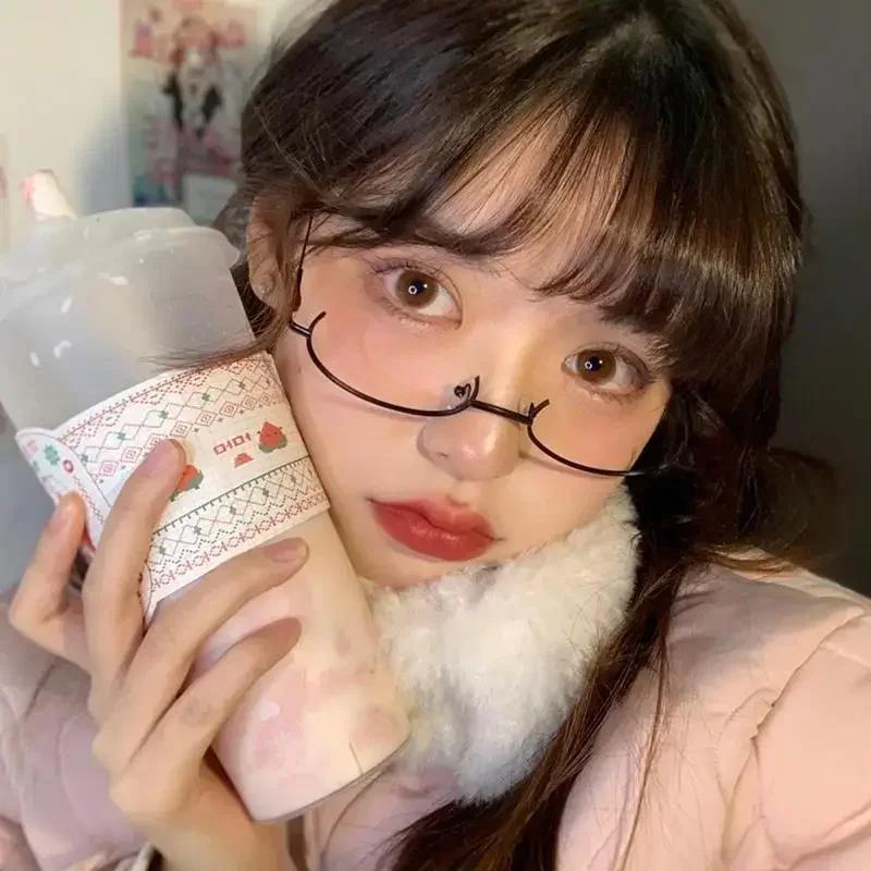 Vintage Glasses Metal Frame Half Frame Without Lens Girls Chic Cosplay Party Decoration Glasses Y2K Metal Photography Glasses