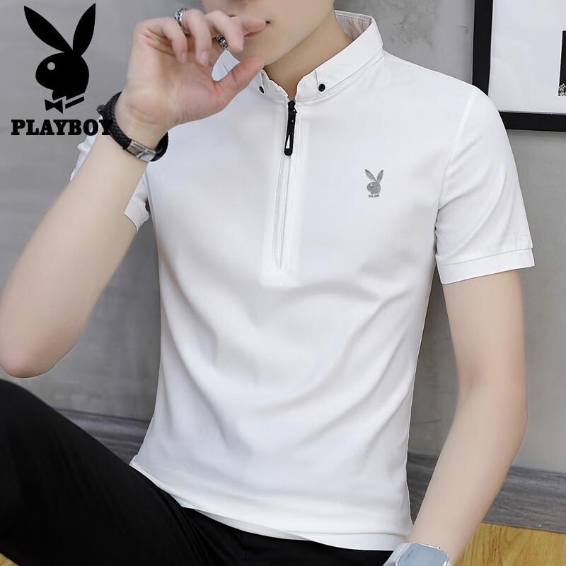 PLAYBOY Men's Ice Silk Stand Collar Polo Shirt