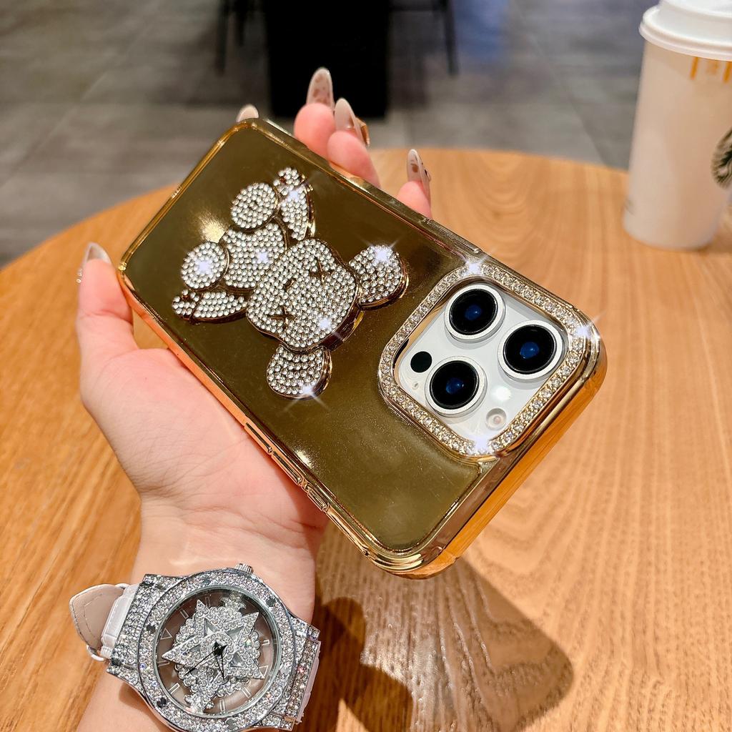 Electroplated Flash Diamond Lens Mobile Phone Case Is Suitable for Apple 16PROMA Diamond Bear Protective Case 14/13 Protective Case