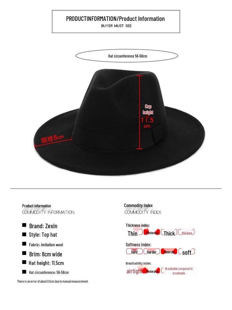 Fedora Unisex Vintage de Ala Ancha - Estilo Europeo y Americano Otoño/Invierno Sombrero de Fieltro de Lana Sintética