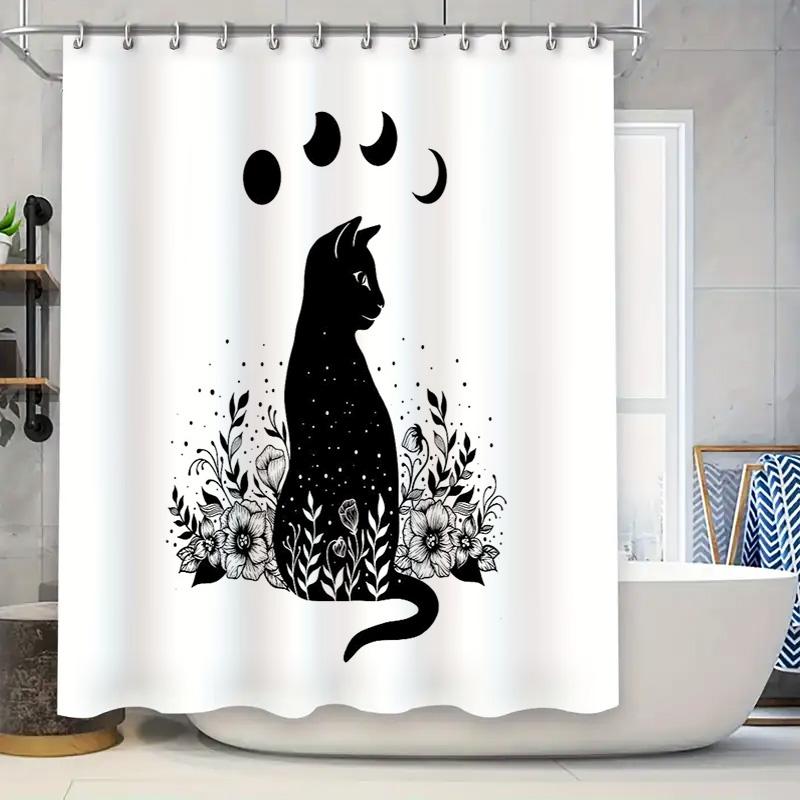

Floral Cat Shower Curtain Gothic Forest Animal Pattern Bathroom Decor Vintage Nature Home Decor Wall Hanging Tapestry Art W60H190(CM)-1 Pcs