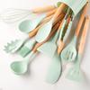 12pcs, Silicone Utensil Set, Khaki Kitchen Utensil Set With Wooden Handle, Safety Cooking Utensils Set, Non-Stick Kitchen Tools