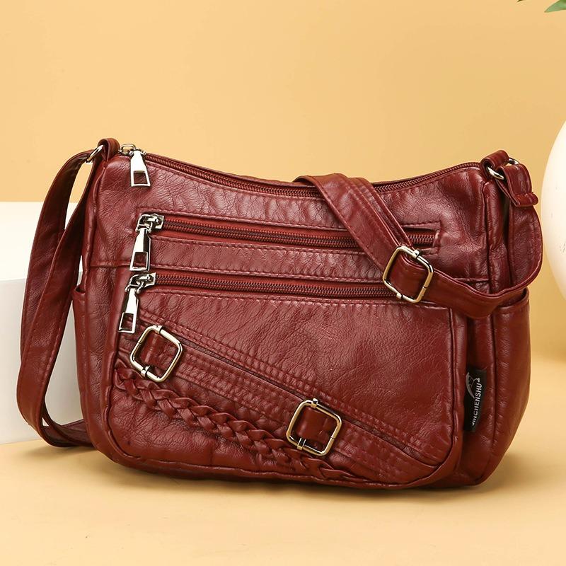 Retro Fashion Trend Four Seasons Soft Leather Multi-compartment Multi-pocket High-end Multi-compartment Single Shoulder Messenger Bag Women's Bag