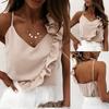 Frauen Sexy Einfarbig Spaghetti Rüschen Strap Rückenfreies Leibchen Weste Bluse