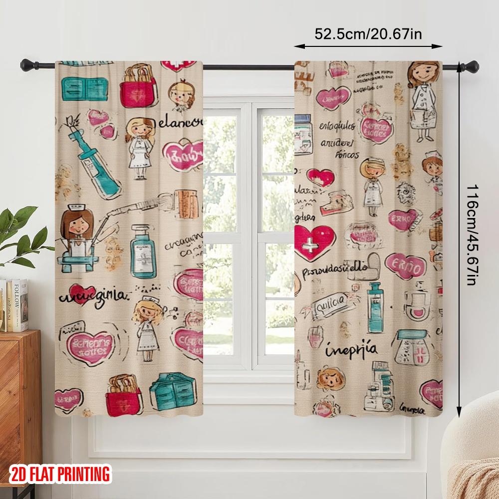 2pcs,2D Plane Printing Print Curtains Premium Medical Versatile Polyester Fabric (without Rod) Decorations For Home Ldeal for